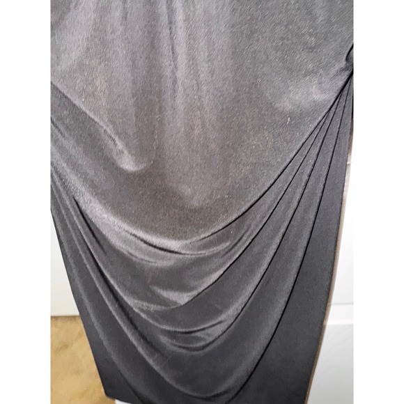 Cache‎ Black Rhinestone Cold Shoulder Ruched Long Sleeve Cocktail Dress - Picture 9 of 11